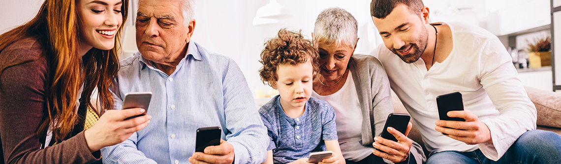 Family using cell phones