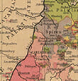 An old map of Bavarian Palatinate that highlights in green the Palatinate area including Mannheim and Heidelberg